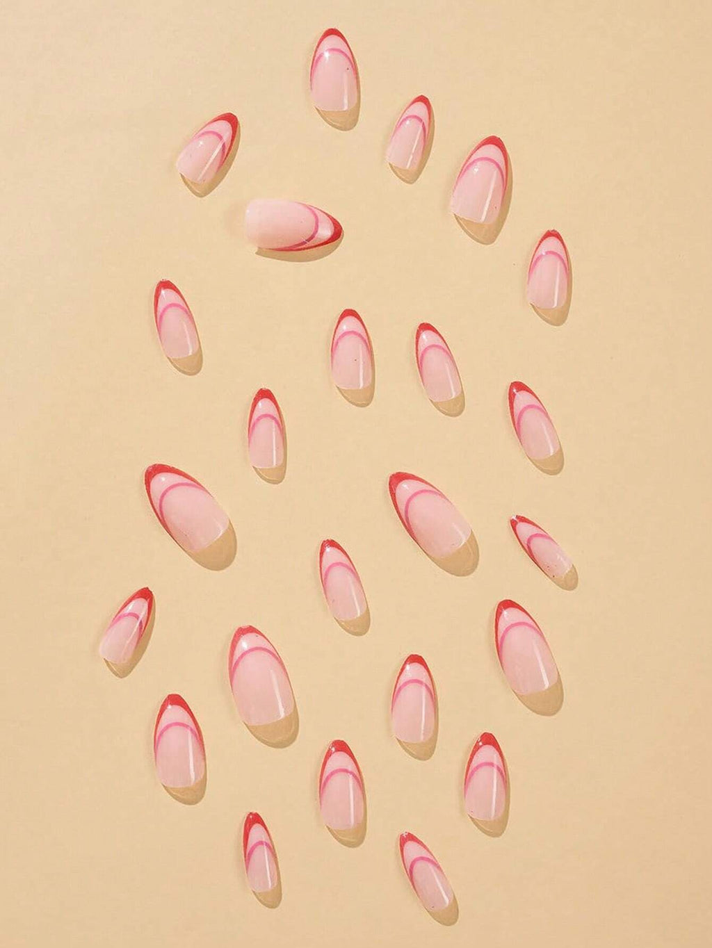 18543 1b-068 Uñas postizas cortas en color rosa almendra francés 24 Pzas