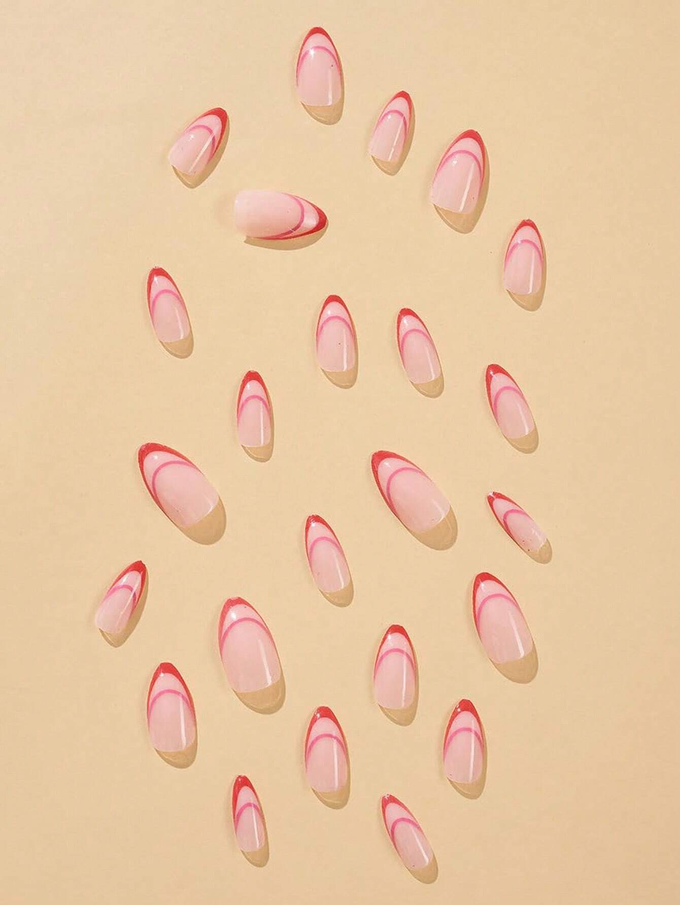 18543 1b-068 Uñas postizas cortas en color rosa almendra francés 24 Pzas