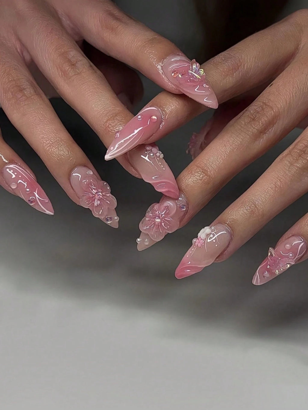 18171 1b-050 Uñas postizas diseños de flores 24 Pzas