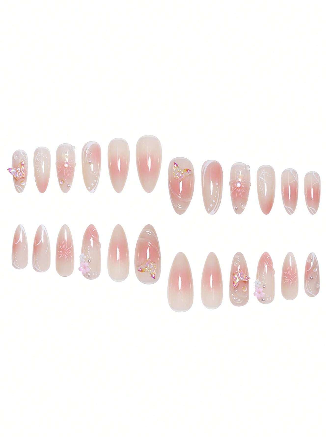 18171 1b-050 Uñas postizas diseños de flores 24 Pzas