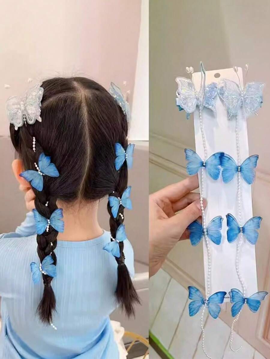 17575 1b-017 Pasadores para el cabello perlas y mariposas 2 Pzas
