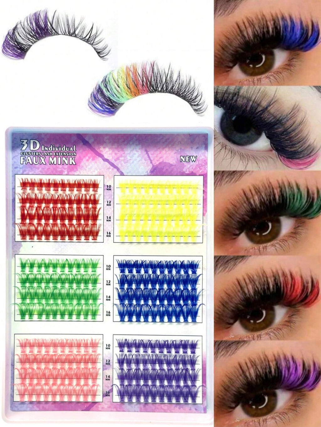 18825 1b-144 Pestañas postizas multicolor 240 Pzas