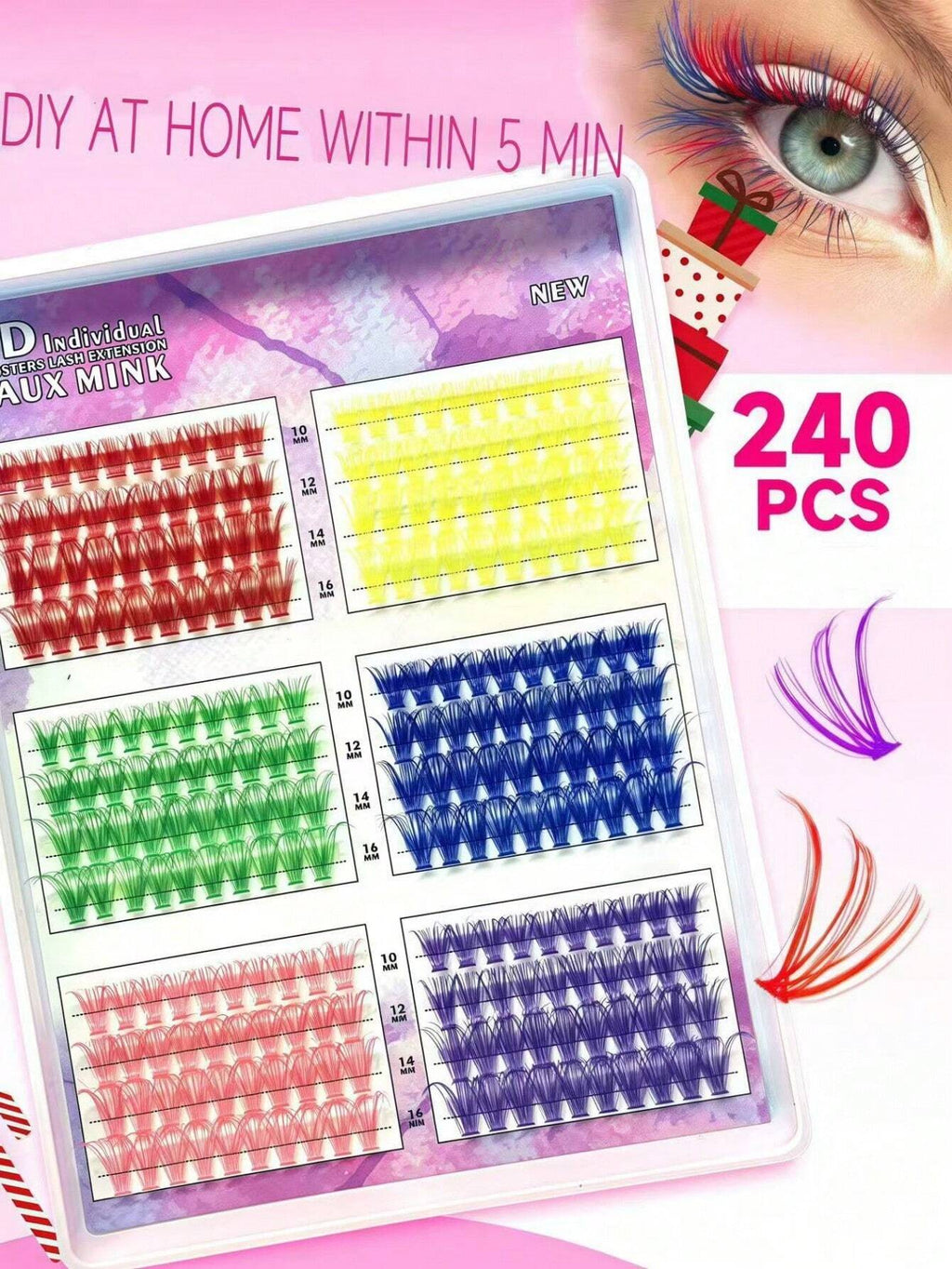 18825 1b-144 Pestañas postizas multicolor 240 Pzas