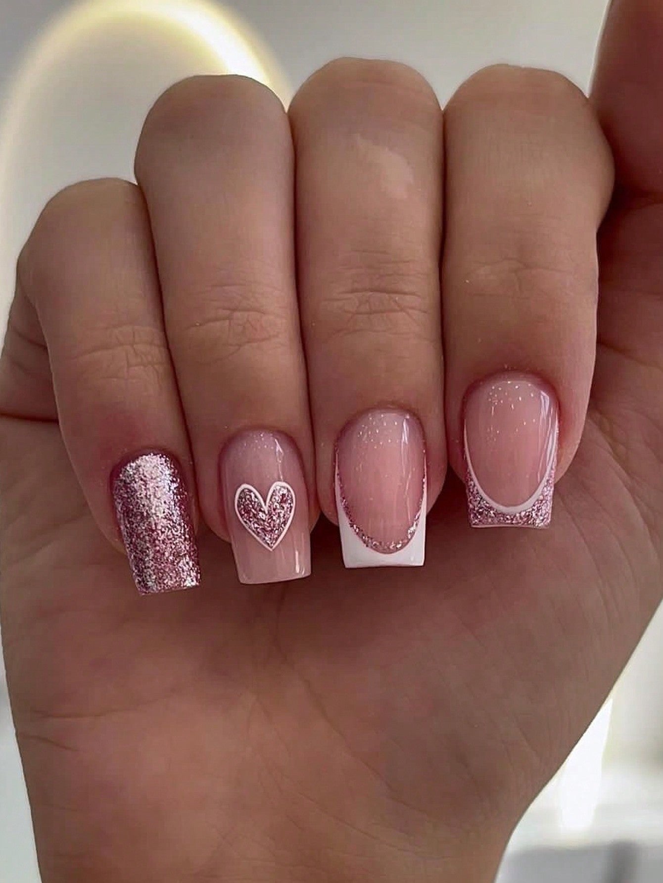 18361 1b-173 Uñas con punta francesa color rosa 24 Pzas