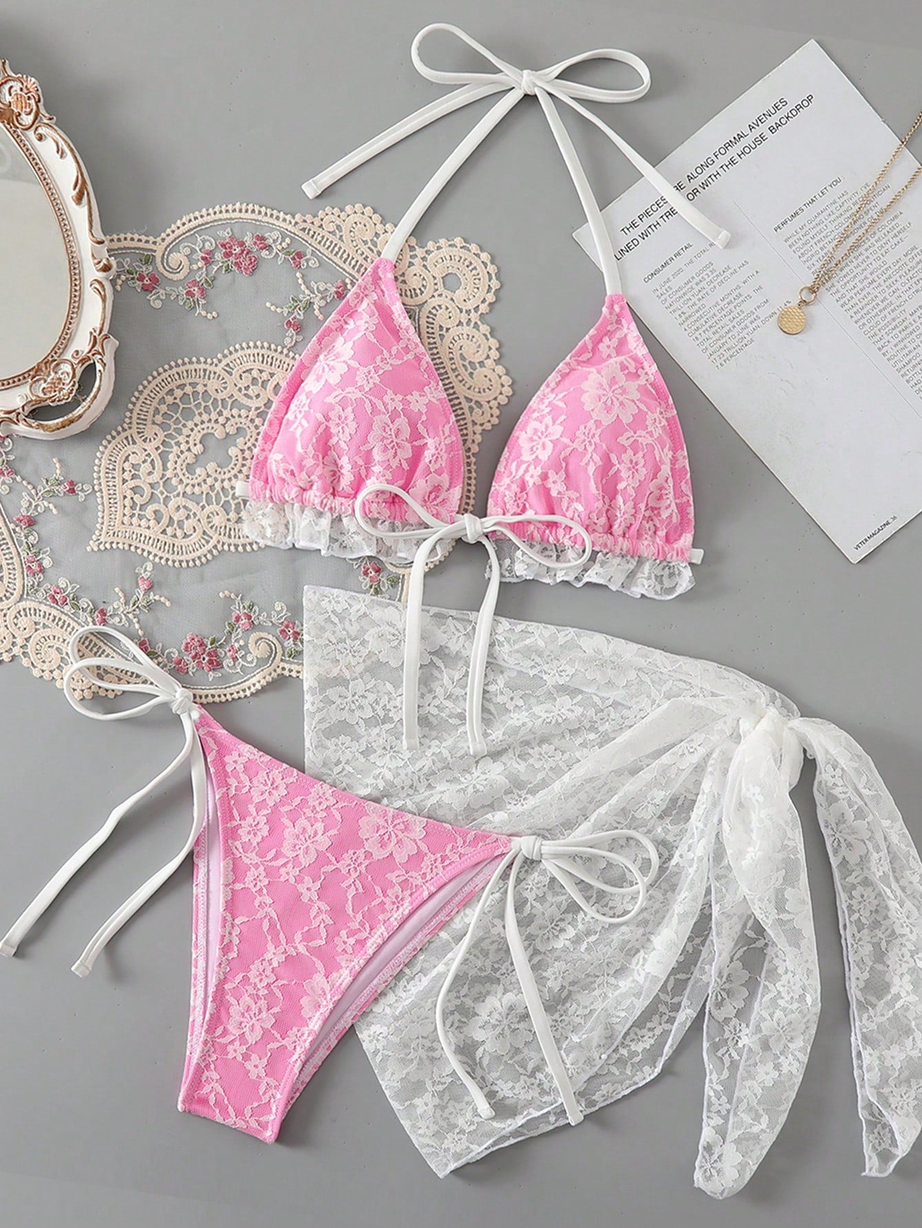 19901 1a-082 Traje de baño para mujer con tirantes de encaje 3PZS