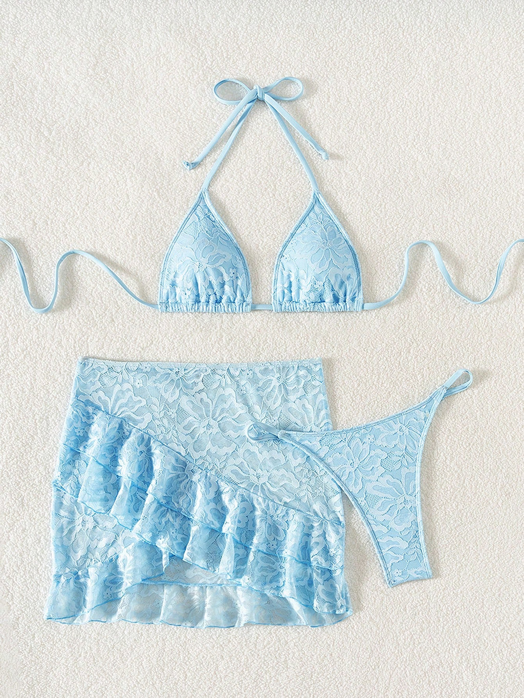 19899 1a-128 Bikini bohemio sexy y elegante con vestido de cubierta con volantes 3Pzs