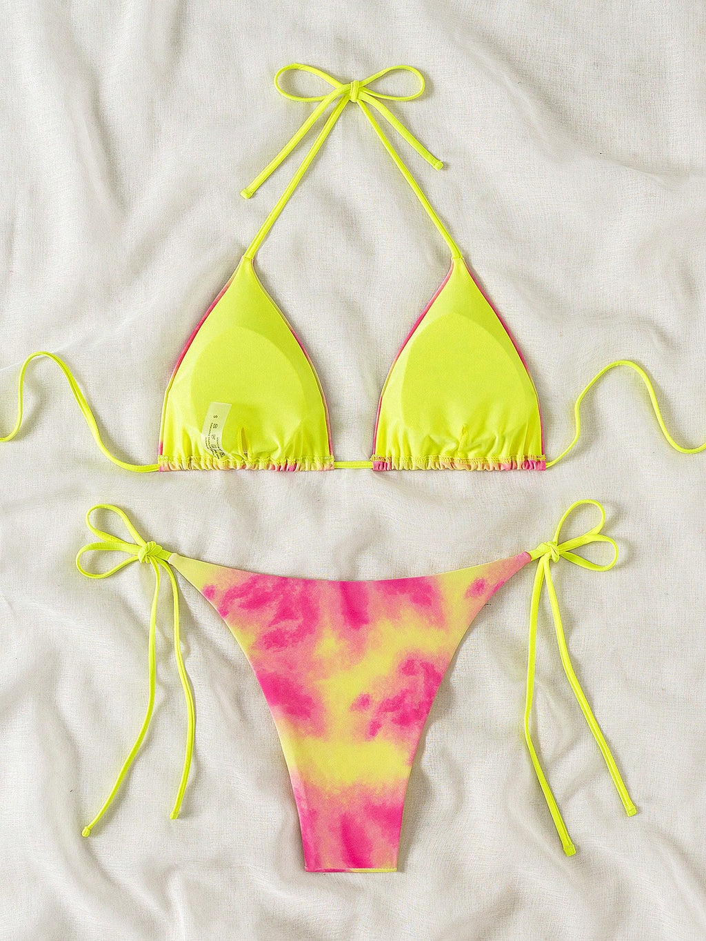 19767 1a-106  Conjunto de bikini bandeau y halter con estampado de teñido anudado para mujer 2pzs