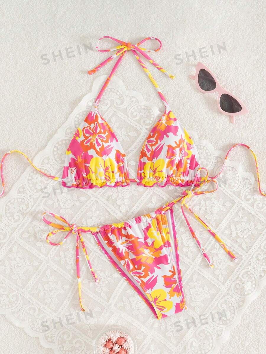 19518 id-117 Bikini Triangular Floreado 2 Pzas