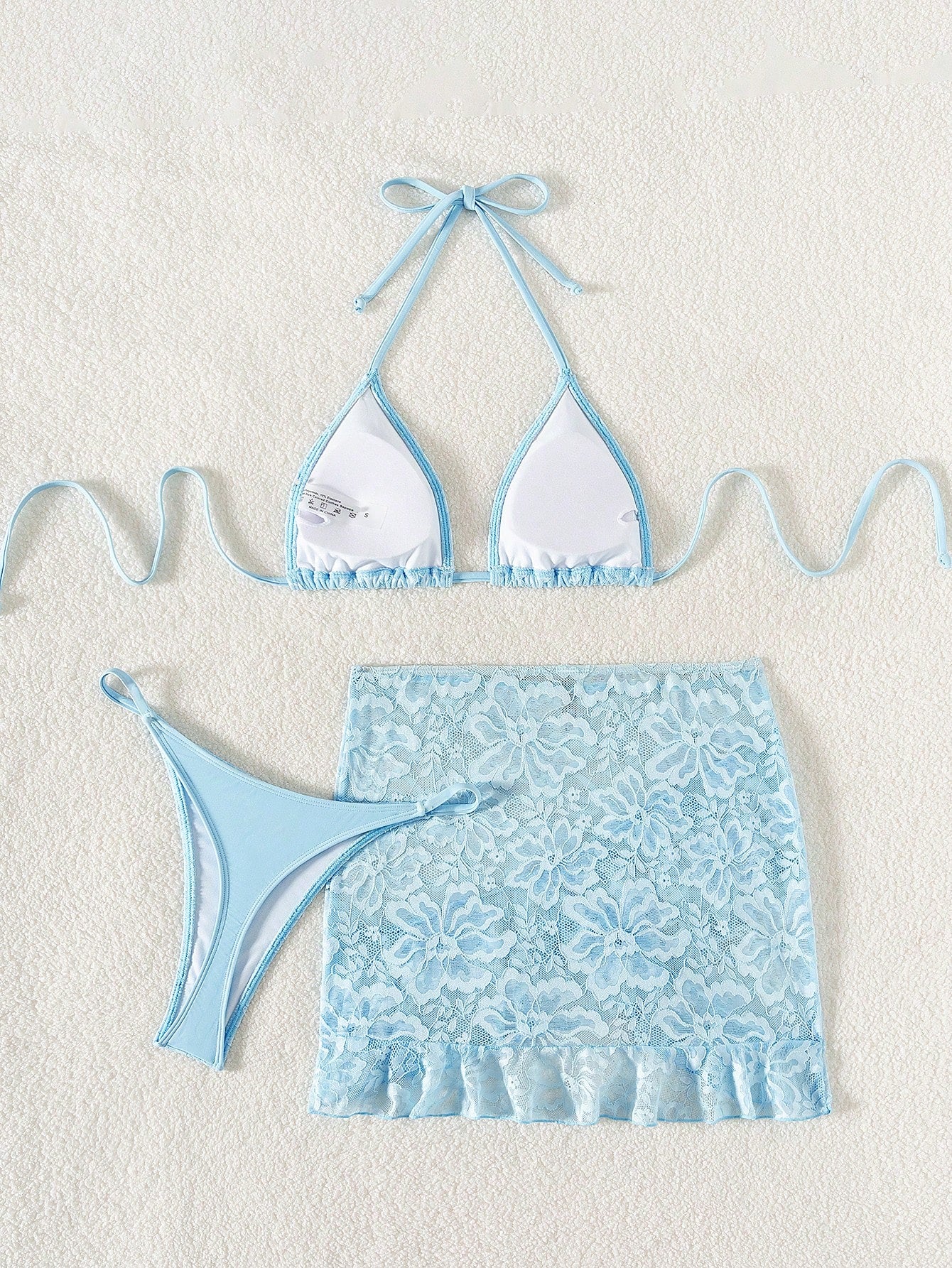 19899 1a-128 Bikini bohemio sexy y elegante con vestido de cubierta con volantes 3Pzs