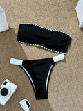 19768 1a-106 Conjunto de bikini sin tirantes de unicolor simple para mujer 2Pzs