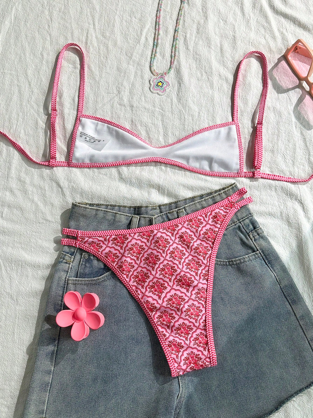 19835 1a-110 Conjunto de traje de baño  con estampado aleatorio 2 Pzs