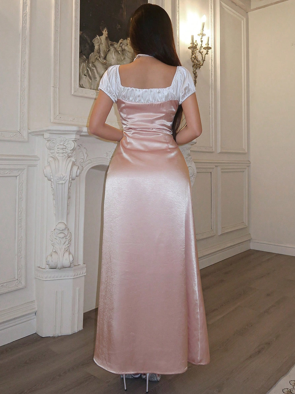 19445 1a-050 Vestido sin hombros con mangas abullonadas 1 Pza