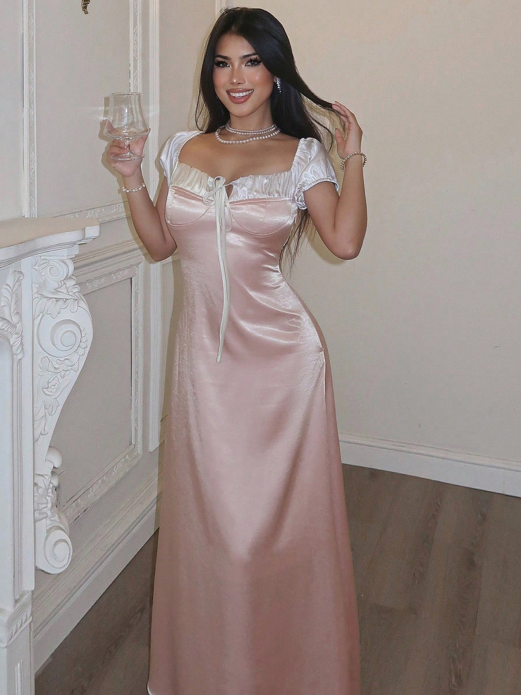 19445 1a-050 Vestido sin hombros con mangas abullonadas 1 Pza