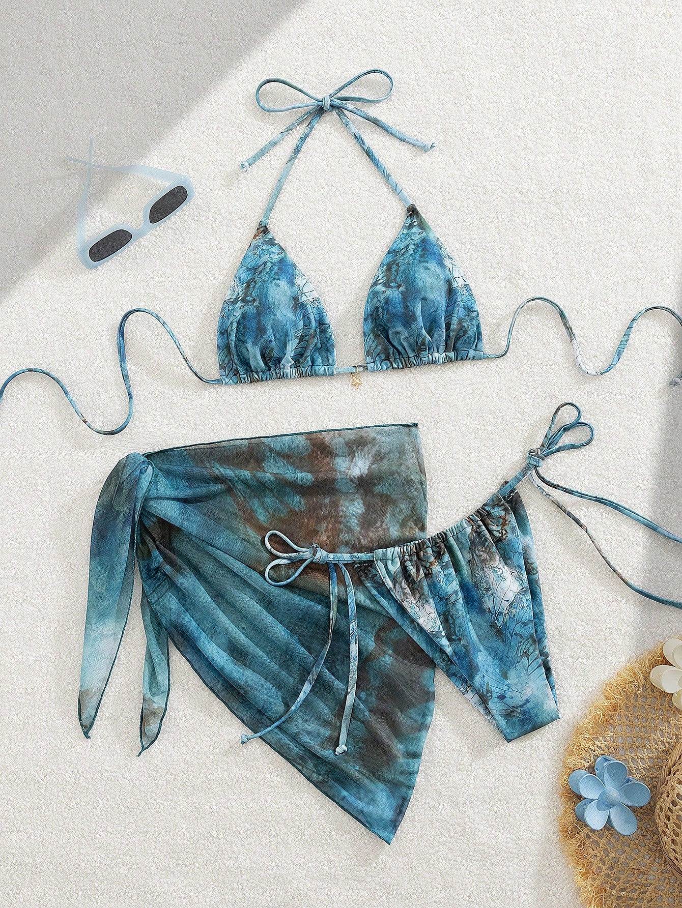 19885 1a-122 Bikini sexy para mujer con estampado de mariposas 3Pzs