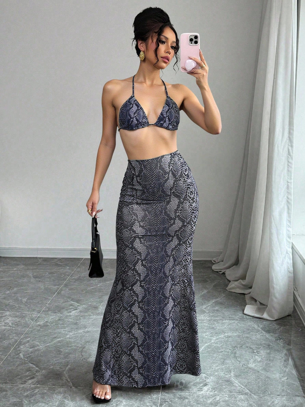 19802 1a-122 Traje de baño de verano para mujeres con parte superior de halter 3Pzs