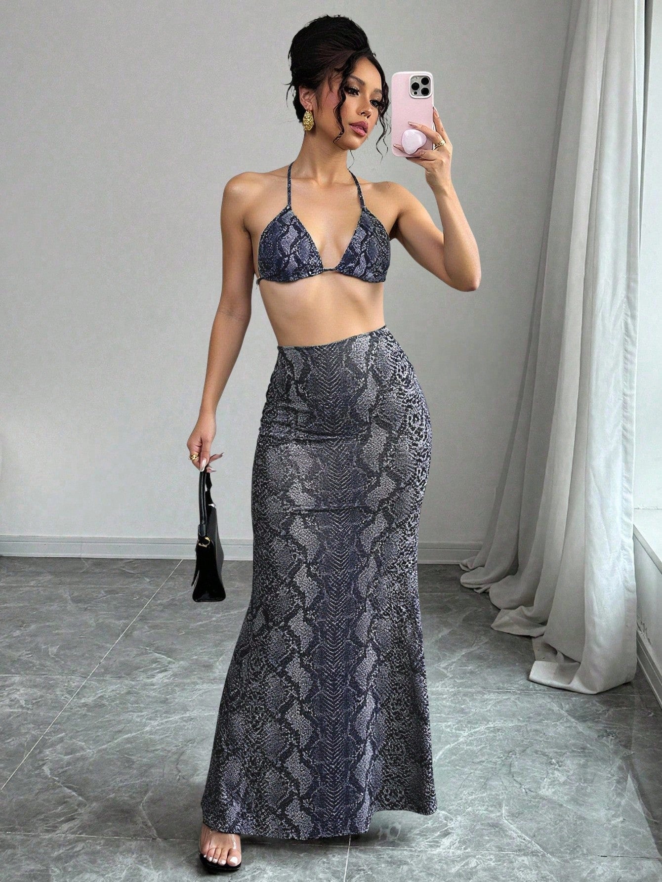 19802 1a-122 Traje de baño de verano para mujeres con parte superior de halter 3Pzs