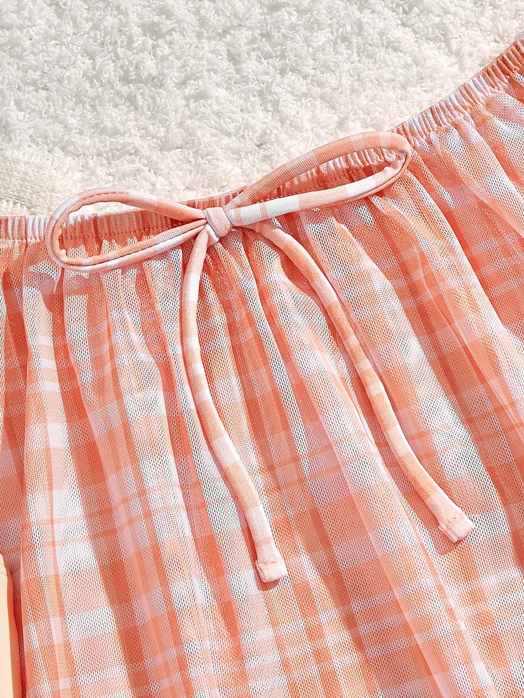 19803 1a-122 Bikinis a cuadros naranja y blanco con cuello de halter 3Pzs