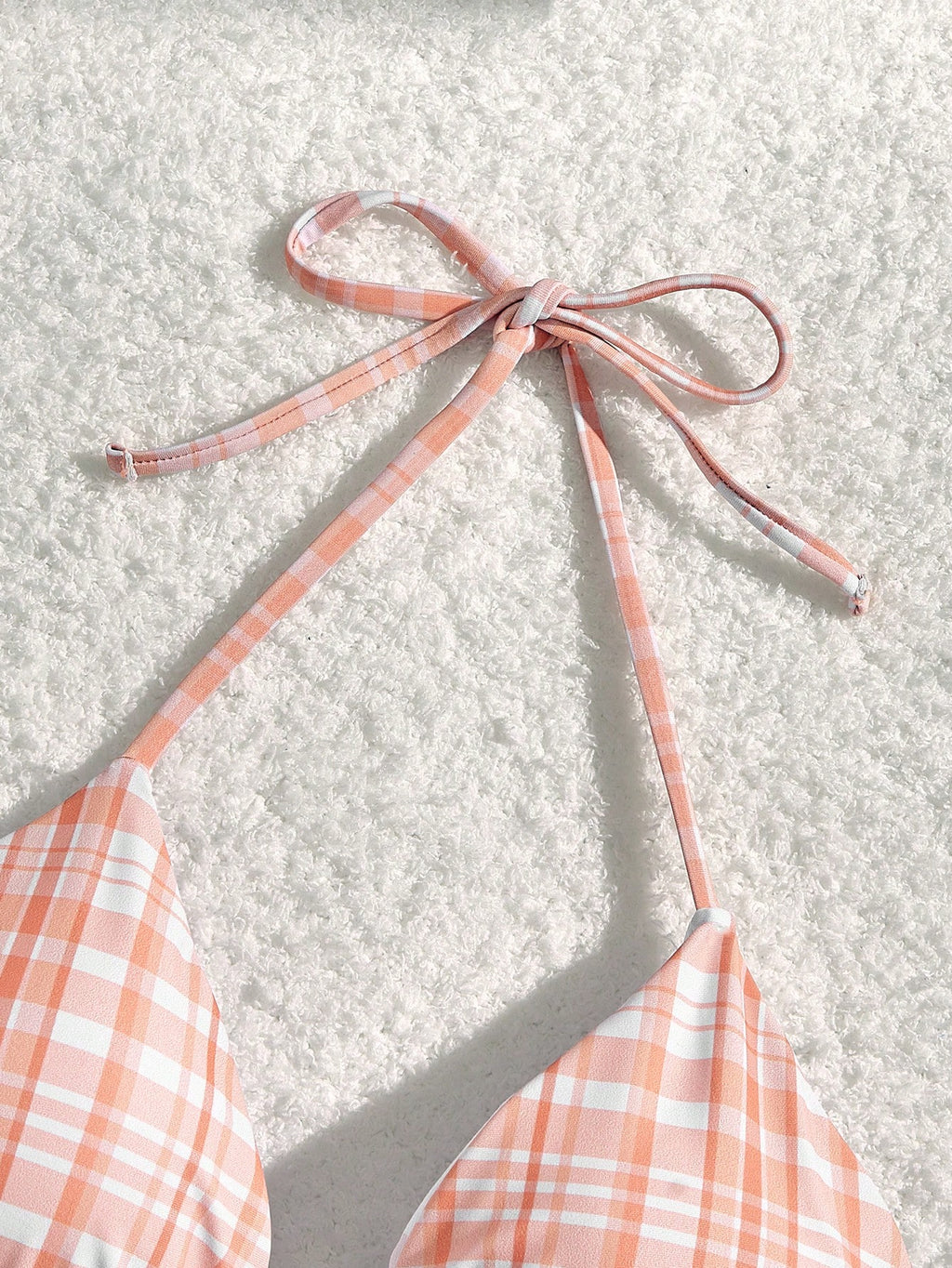 19803 1a-122 Bikinis a cuadros naranja y blanco con cuello de halter 3Pzs