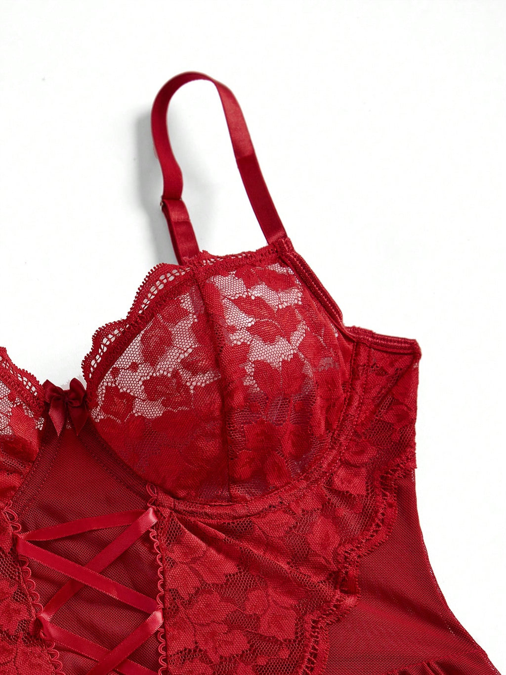 19938 1a-018 Conjunto de lencería sexy que incluye un vestido de encaje con soporte 3Pzs