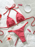 19914 1a-082 Bikini sexy con tirantes finos y estampado a cuadros 2PZS