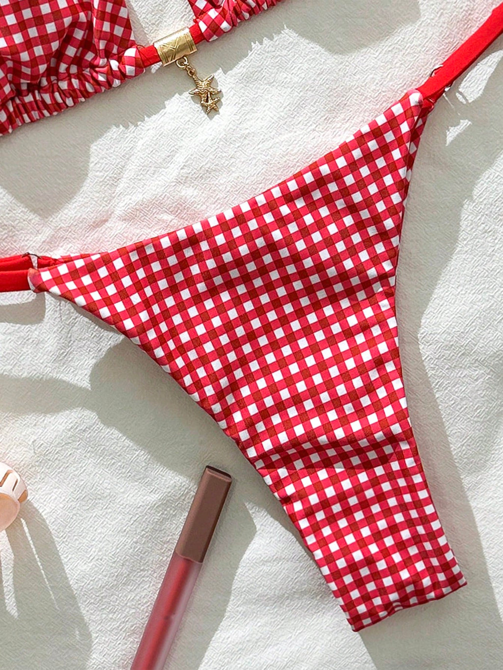 19914 1a-082 Bikini sexy con tirantes finos y estampado a cuadros 2PZS