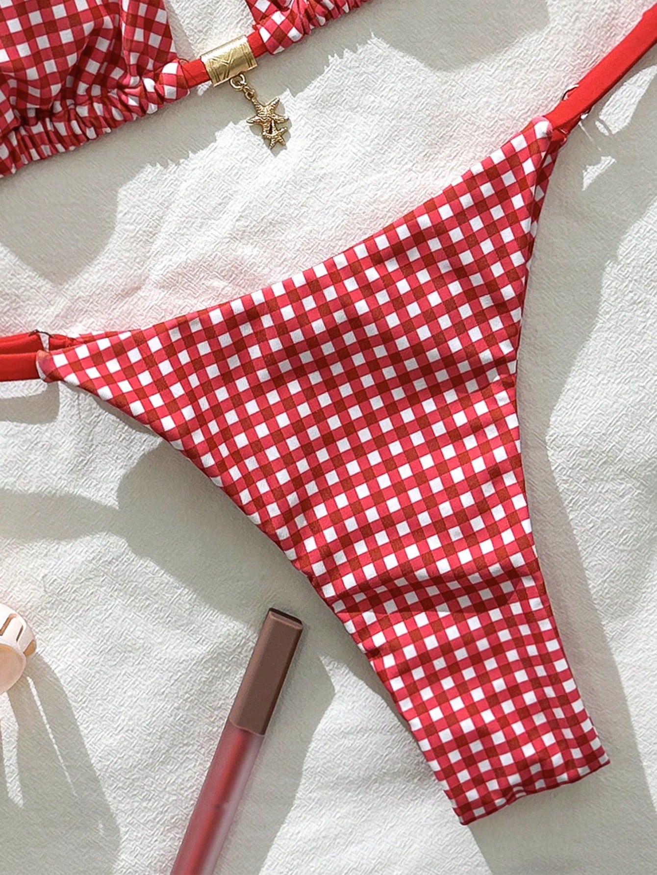 19914 1a-082 Bikini sexy con tirantes finos y estampado a cuadros 2PZS