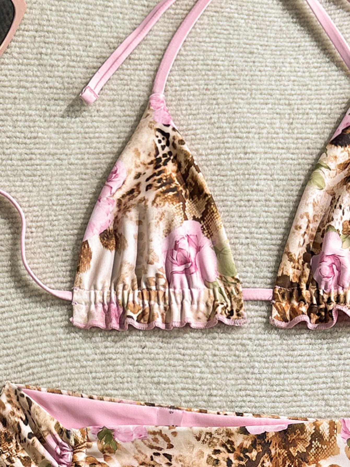 19886 1a-122 Bikini de mujer con estampado de leopardo y rosa para vacaciones 3Pzs