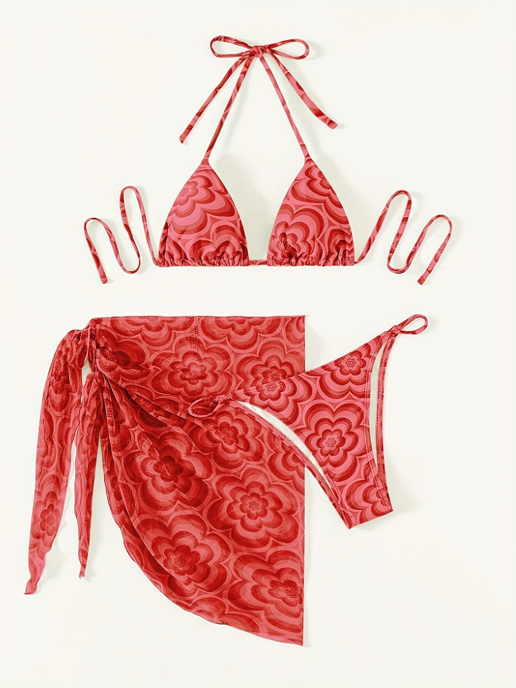 19670 1a-106 Conjunto Bikini Floreado 3 Pzas