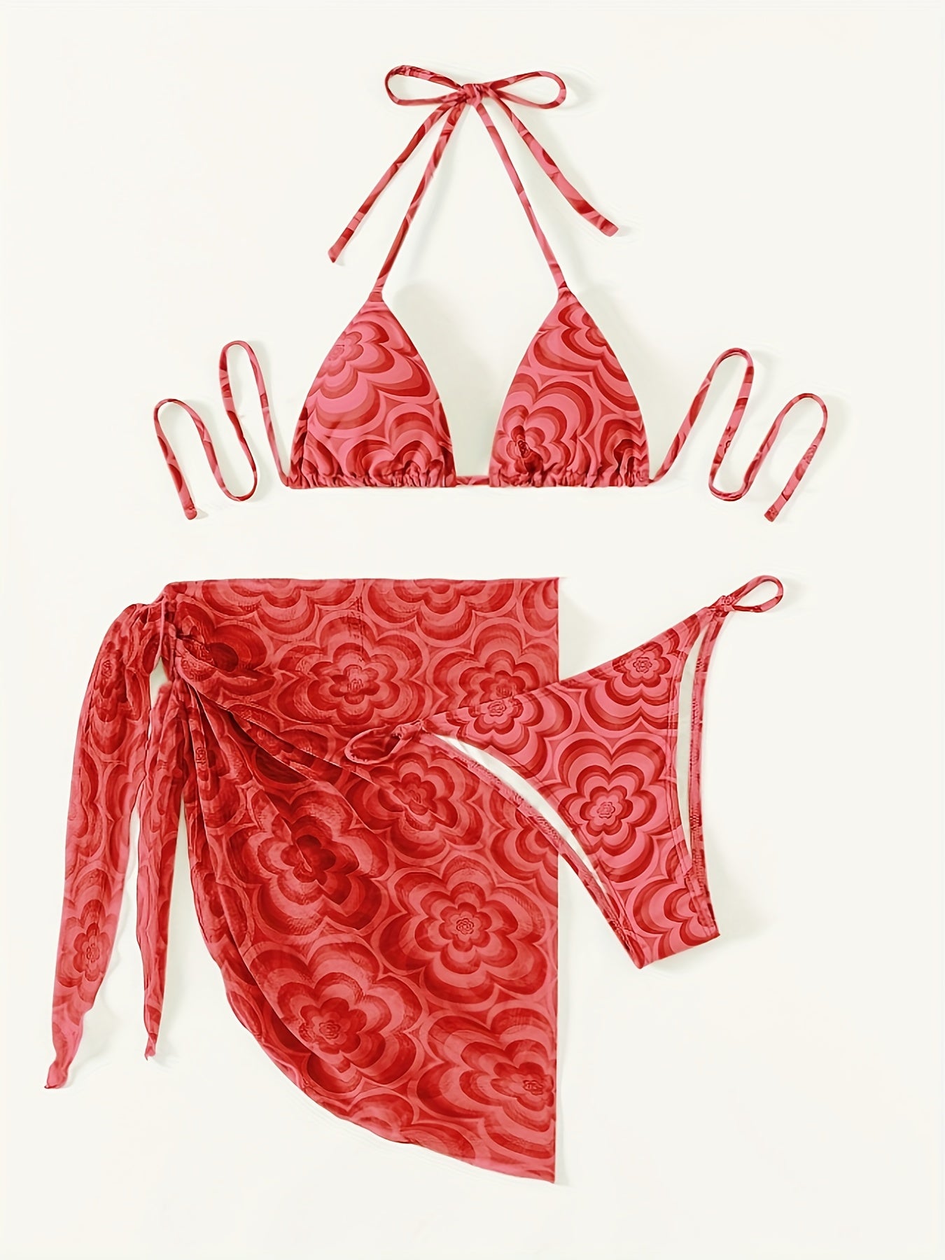 19670 1a-106 Conjunto Bikini Floreado 3 Pzas