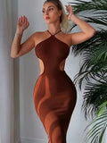 19917 1a-123 Vestido Ceñido de Color Sólido con Escote Halter