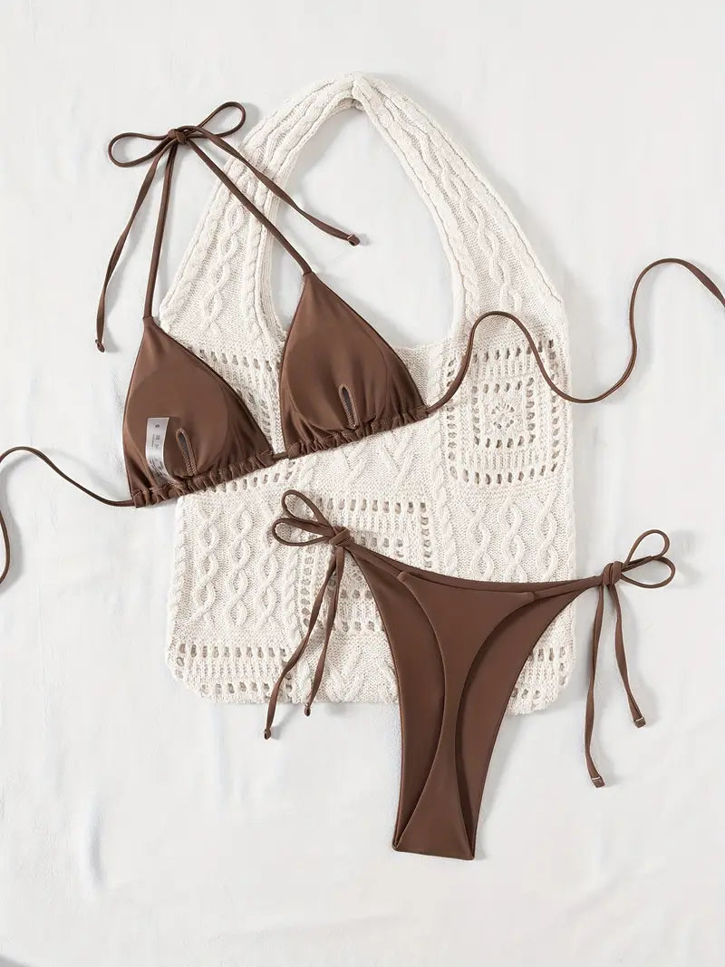 19871 1a-021 Bikini enterizo con tirantes al cuello y tanga 2Pzs