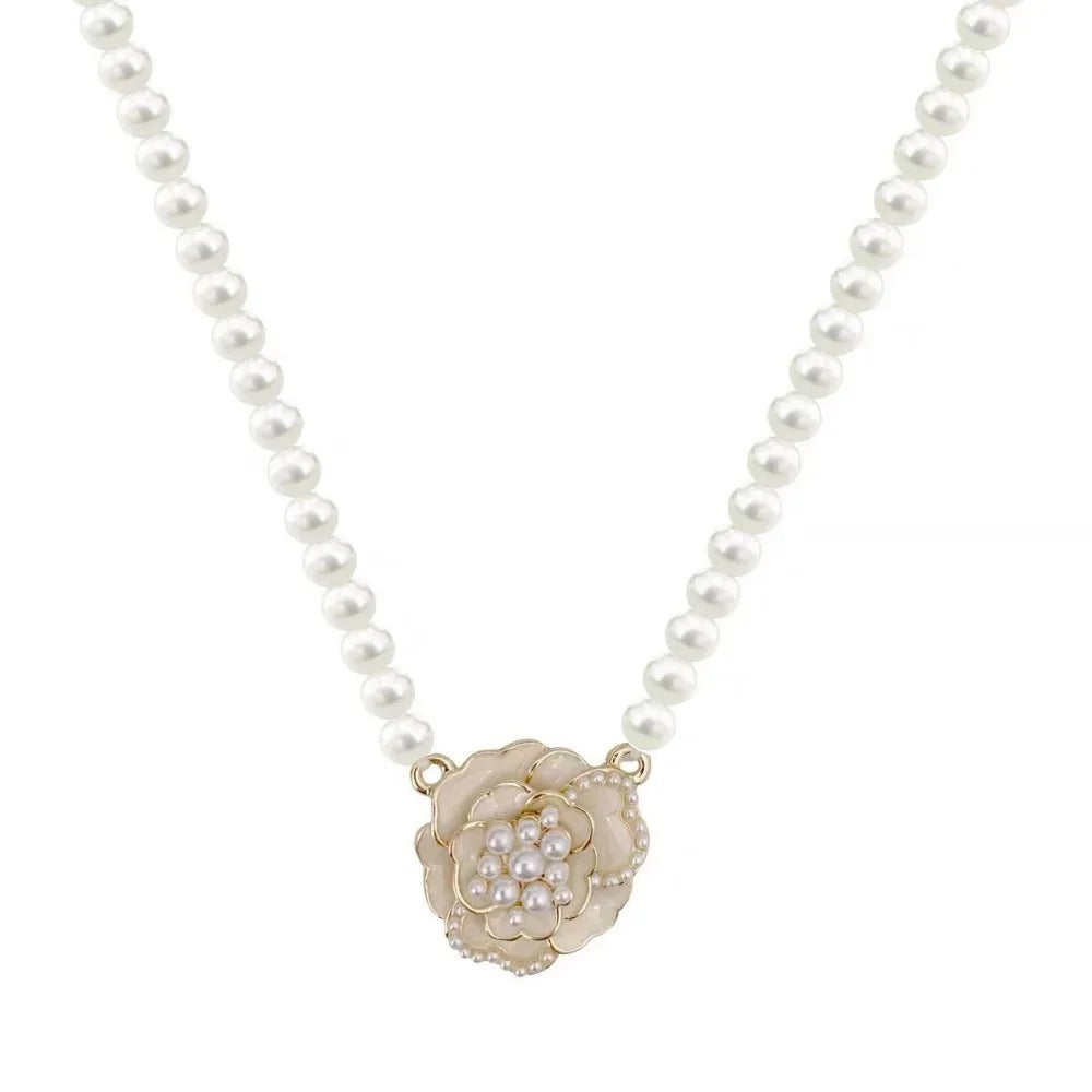 17142 1b-013 Collar de perlas dije de flor 1 Pza
