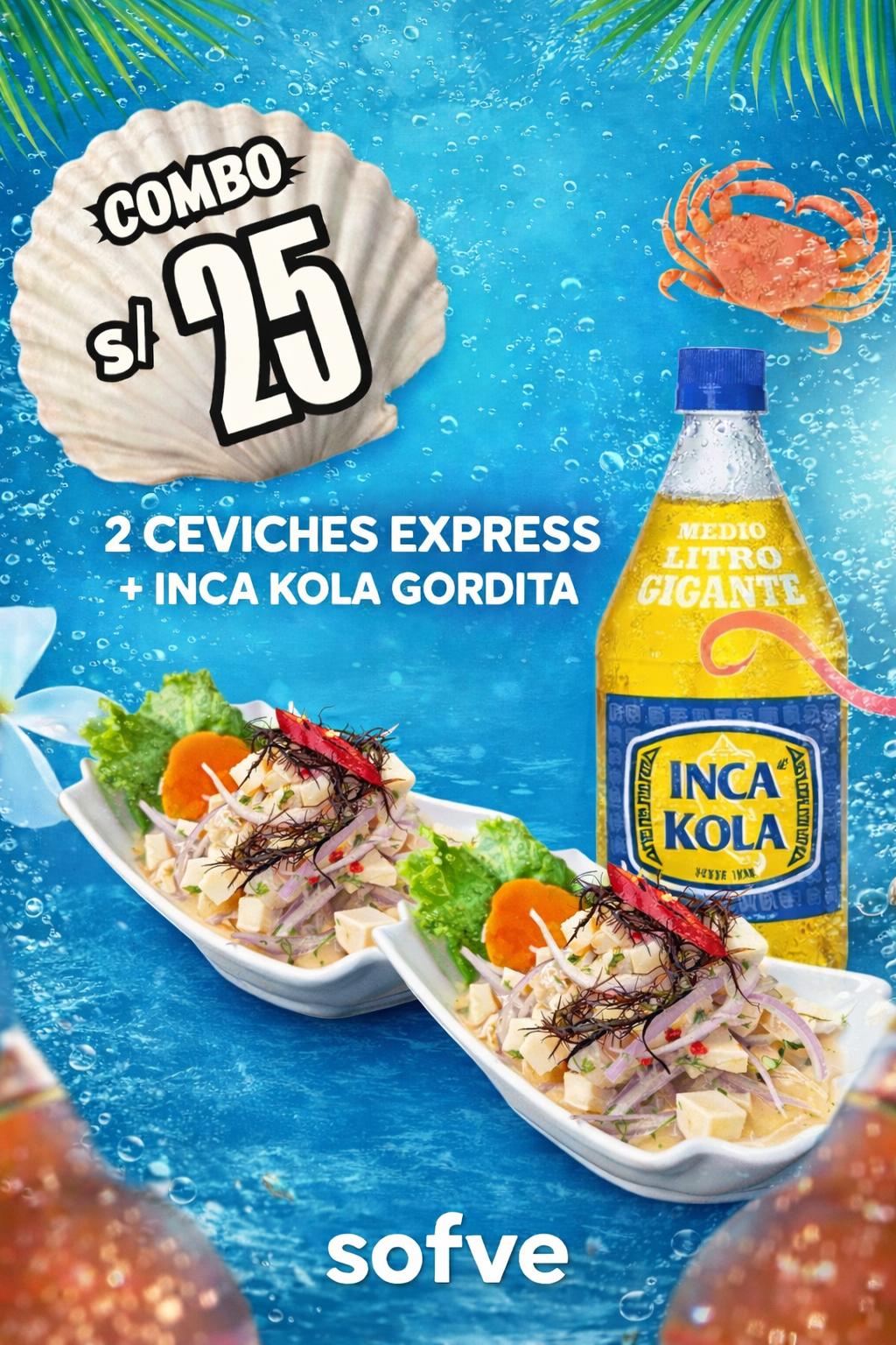 Combo Express 2 Ceviches Express + 1 Inca Kola Gordita