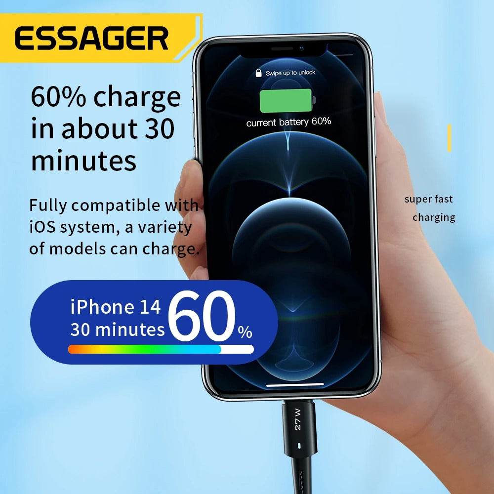 12733 2t-001 Essager-Cable USB tipo C de carga rápida para IPhone