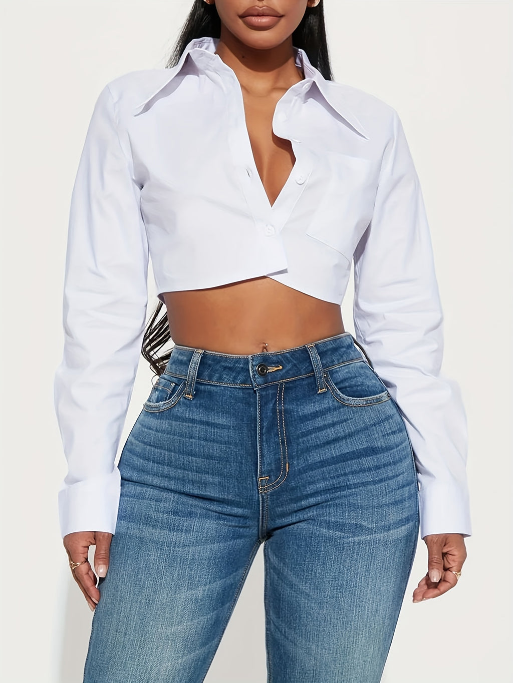 19205 1a-016 Blusa Corta Con Botones Sólidos 1 Pza
