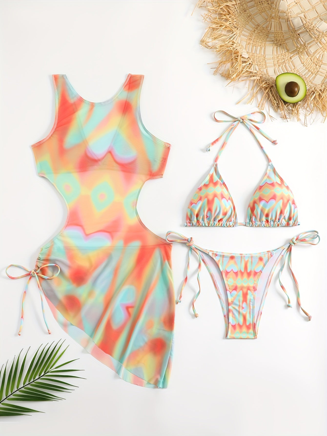 19664 1a-086 Conjunto Bikini Multicolor 3 Pzas