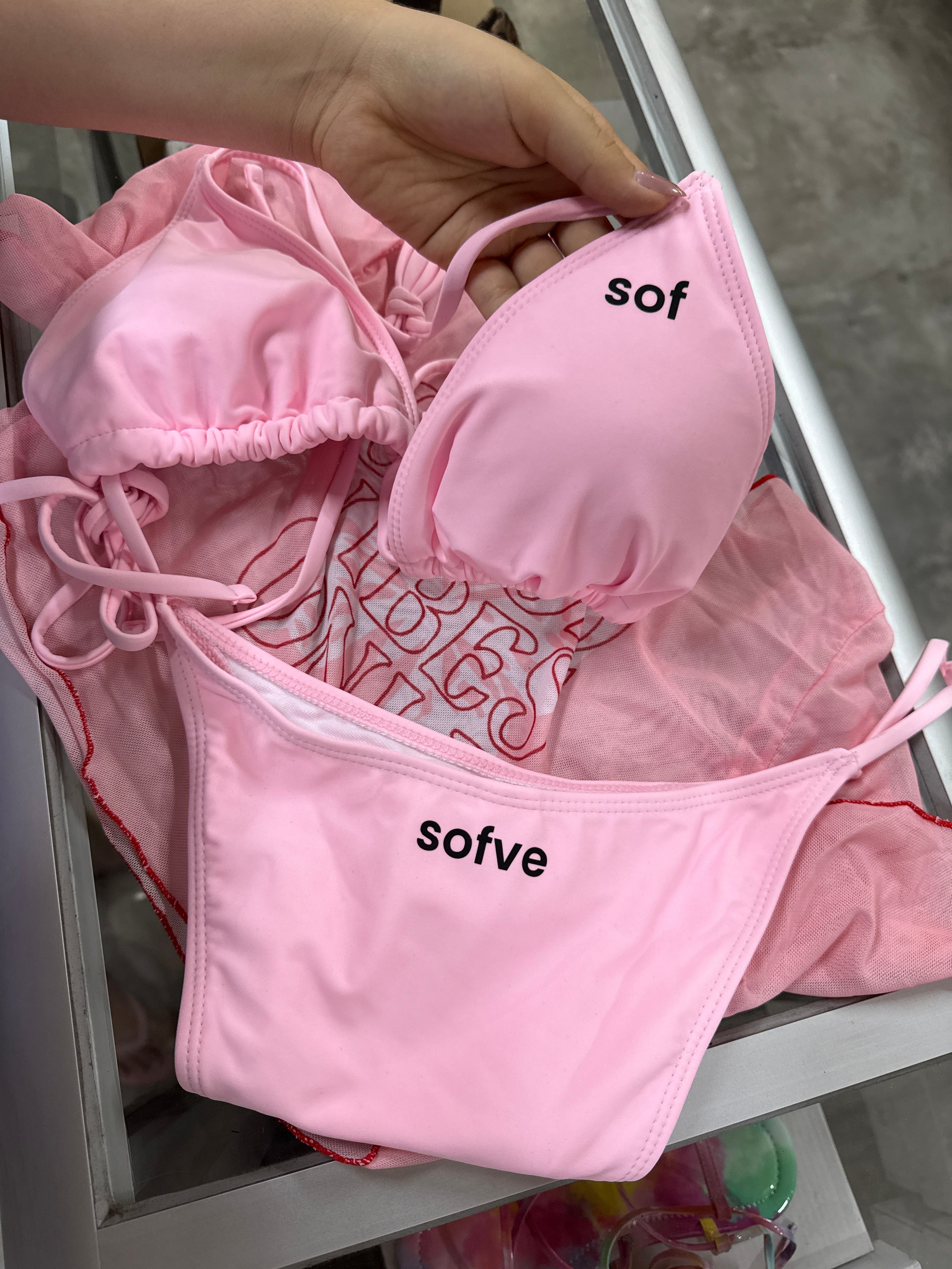 19475 1a-026 Conjunto Bikini Rosa 3 Pzas