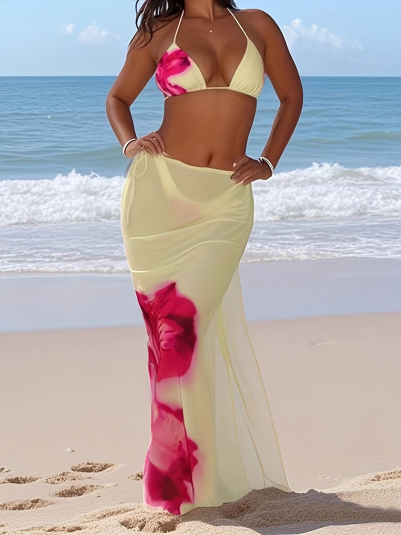 19573 1a-110 Conjunto Bikini Floral 3 Pzas
