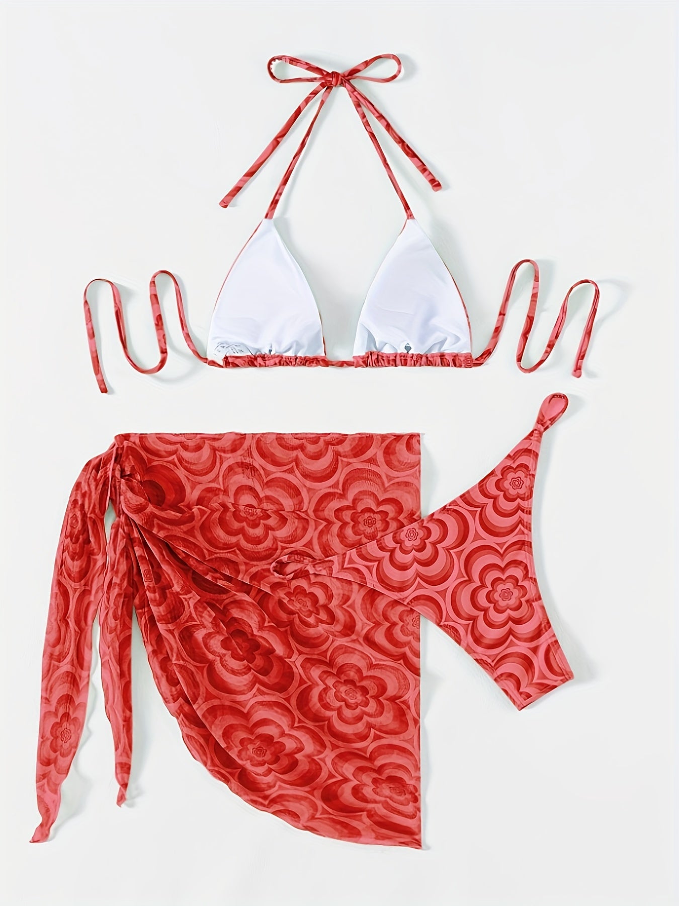 19670 1a-106 Conjunto Bikini Floreado 3 Pzas