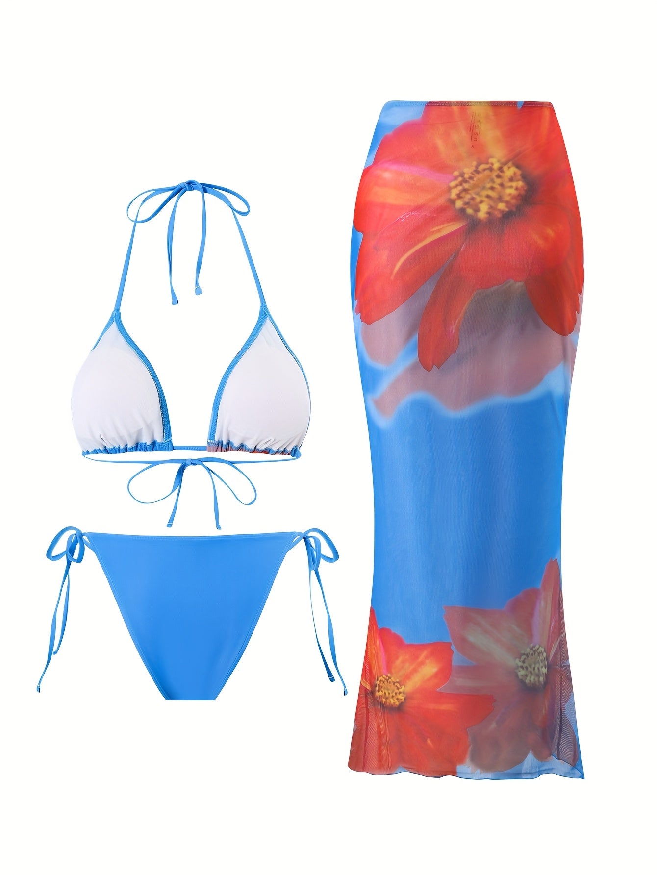 19580 1a-110 Conjunto Bikini Floral 3 Pzas