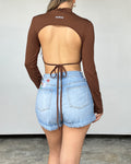 9753 1t-007 Camiseta Recortada Sin Espalda De Punto De Un Solo Color Para Mujer