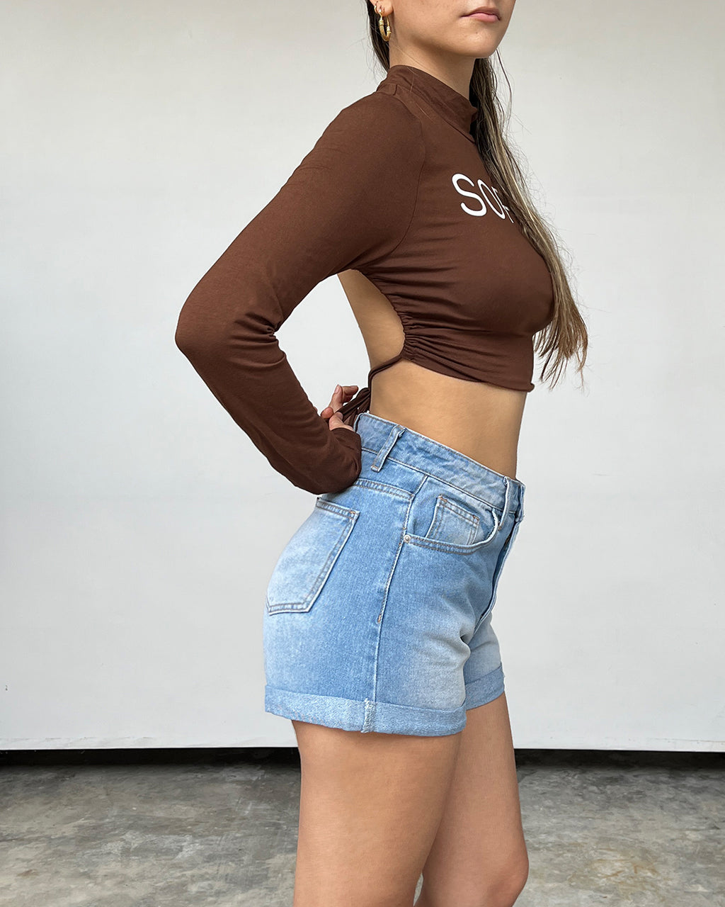 9753 1t-007 Camiseta Recortada Sin Espalda De Punto De Un Solo Color Para Mujer