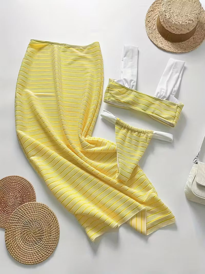 19843 1a-110 Conjunto de bikini sexy  de color sólido 3 PZS