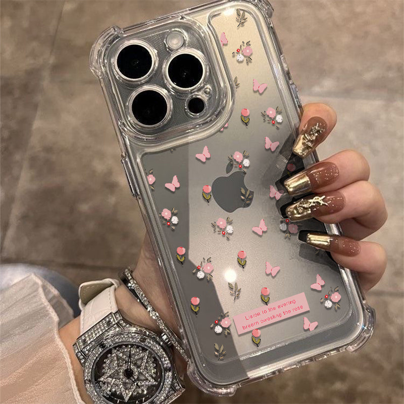 18306 2t-014 Funda Transparente Rosa con Patrón Floral 1 Pza