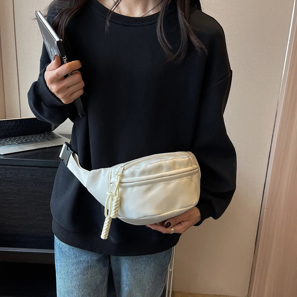 11379 1t-002 Bolso de pecho de plátano para mujer, bandolera de lona para correr, riñonera informal deportiva