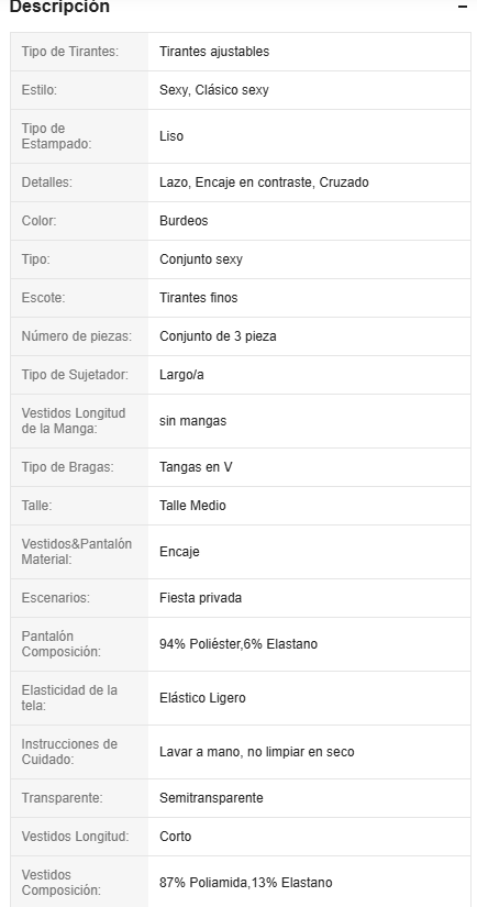 19938 1a-018 Conjunto de lencería sexy que incluye un vestido de encaje con soporte 3Pzs