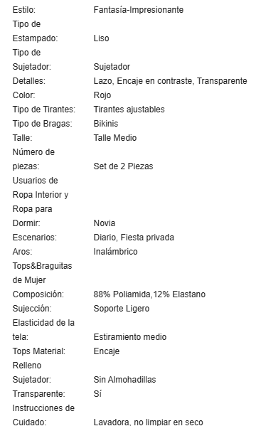 19827 id-015 Conjunto de lencería delicado de encaje Bralette 2Pzs