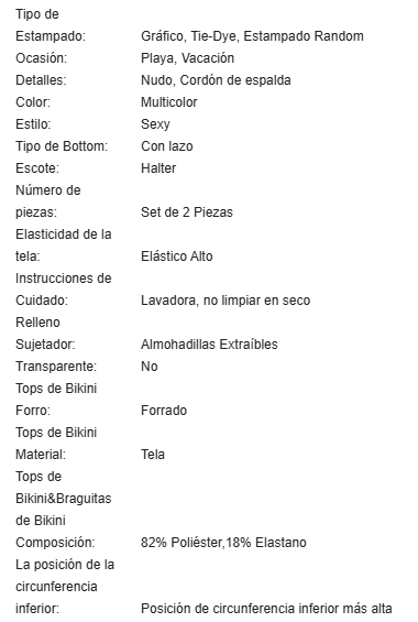 19767 1a-106  Conjunto de bikini bandeau y halter con estampado de teñido anudado para mujer 2pzs