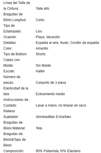 19898 1a-128 Bikini estilo vacacional de unicolor con ganchillo 3Pzs