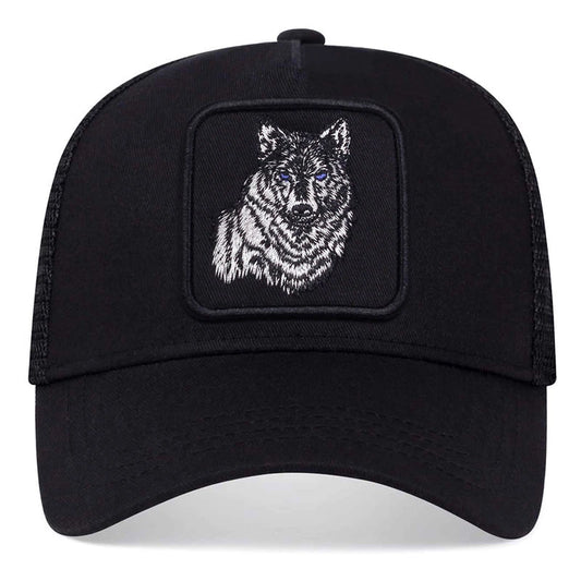 11374 1a-140 Gorras de béisbol con bordado de lobo negro para hombre y mujer